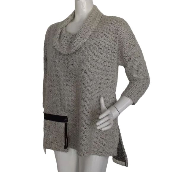 YUSHI Sweater, M/L, Eyelash Knit Gray, Cowl Neck, Pocket, 3/4 sleeves VINTAGE - Picture 3 of 12